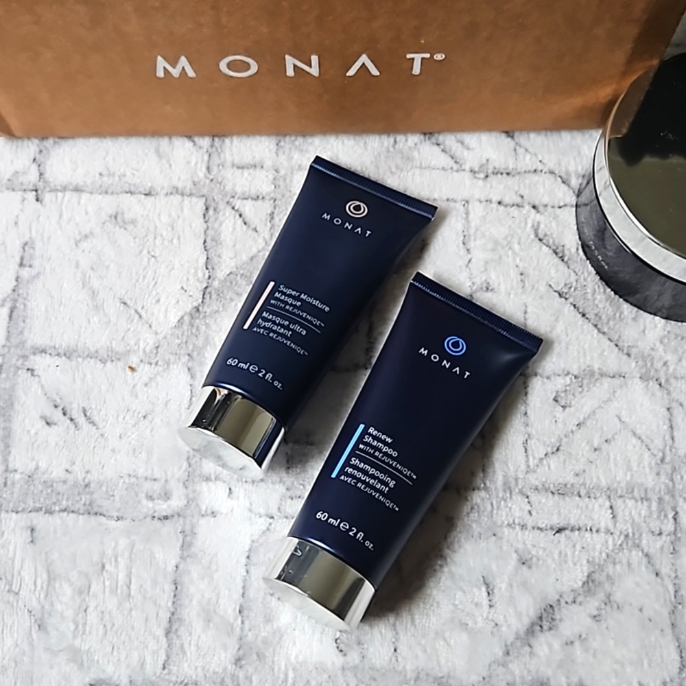 Travel Size shampoo and masque from Monat both 2fl. oz